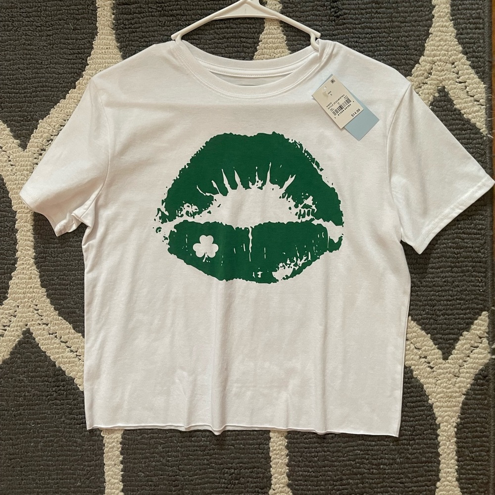 NWT — St Patrick’s Day Green Lip Crop Top